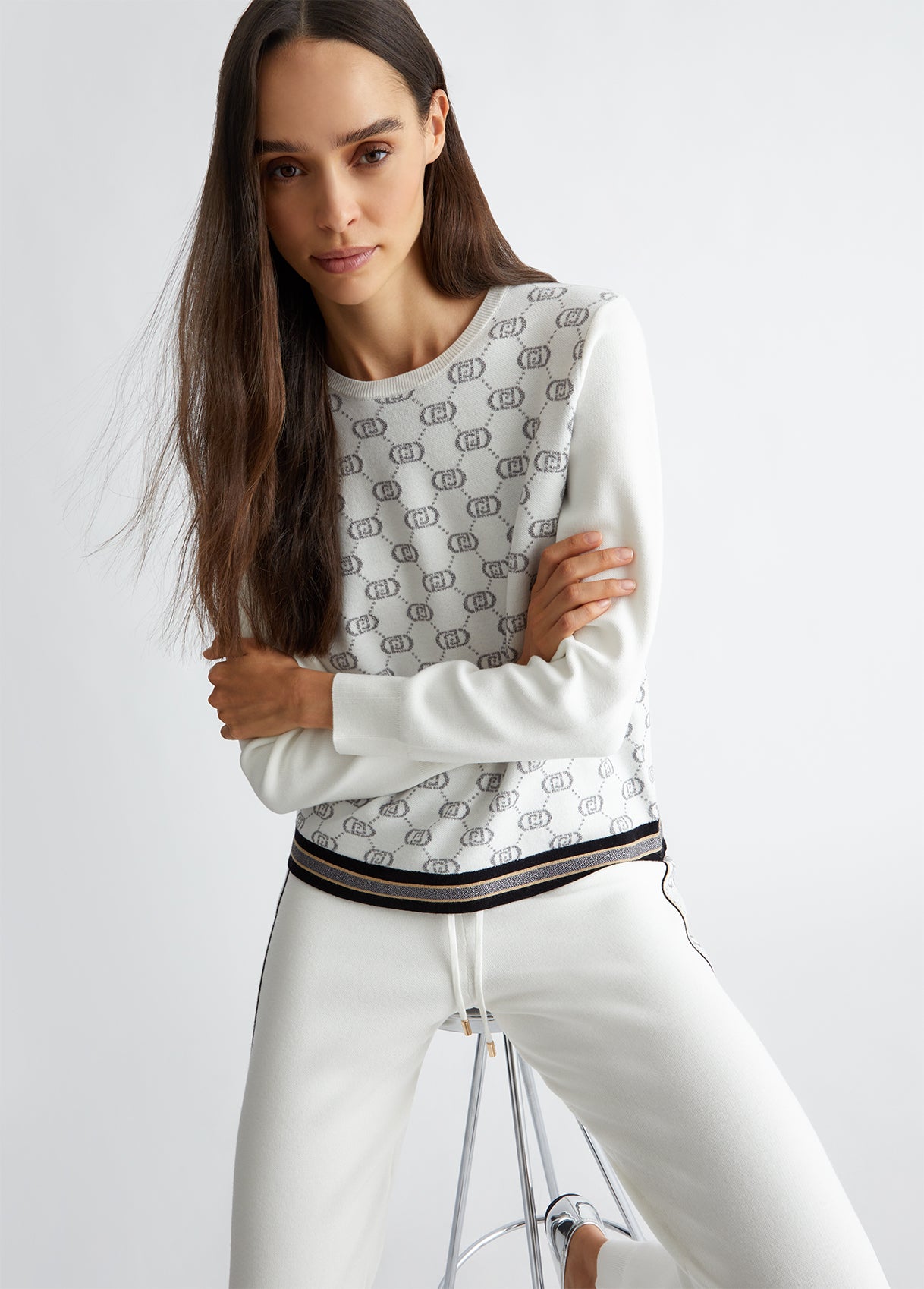 TF4228-WHITESUGAR/GUNMET - MAGLIA - LIU JO
