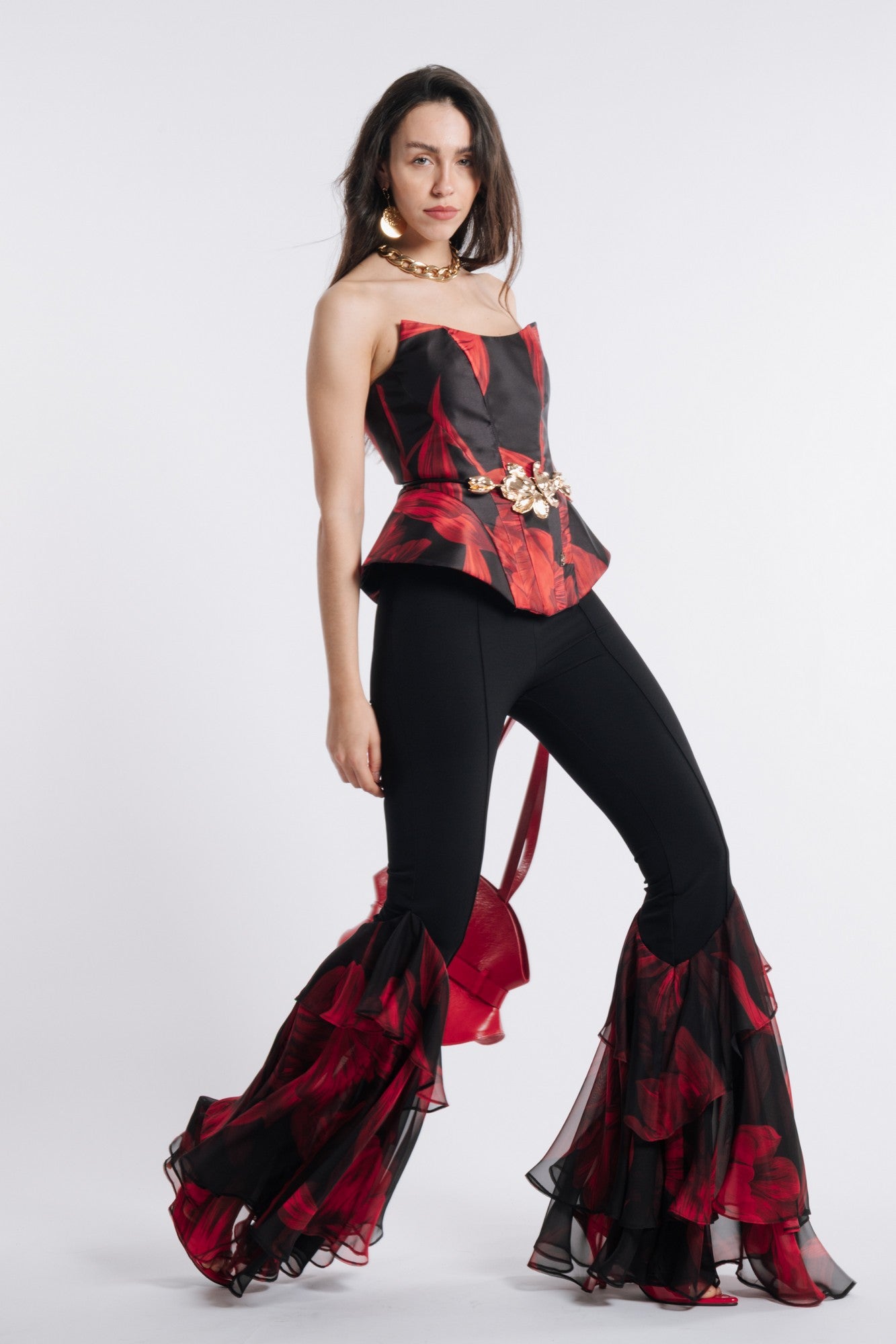 WS0362B-ROSSO/NERO - TOP - BABYLON W LES FEMMES