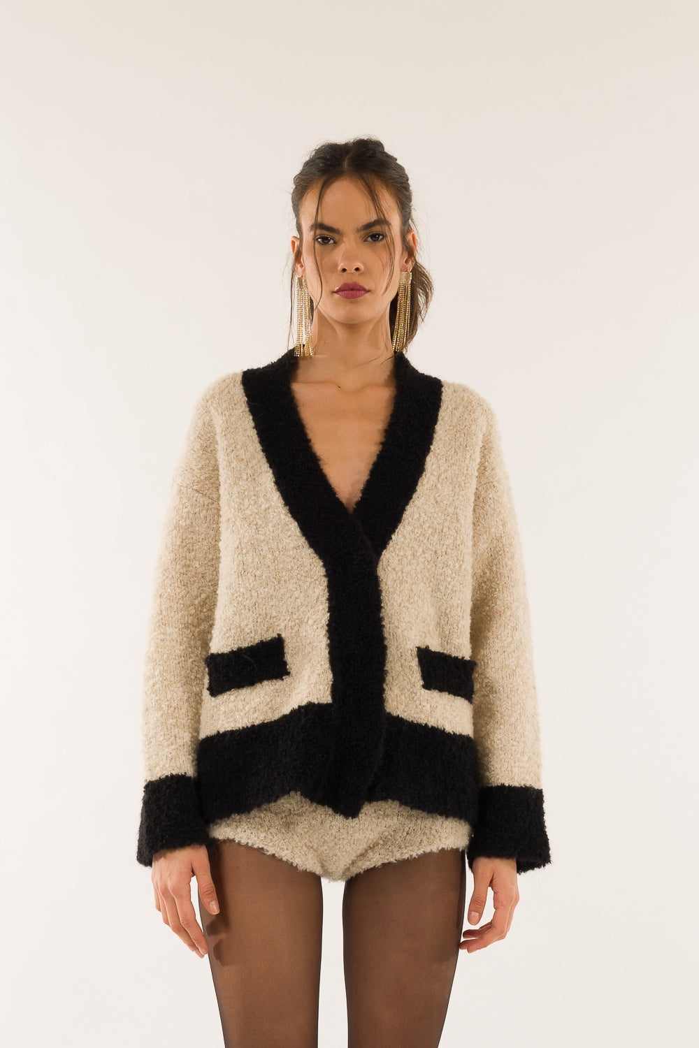 3M0343-ECRU/NERO - CARDIGAN - KONTATTO