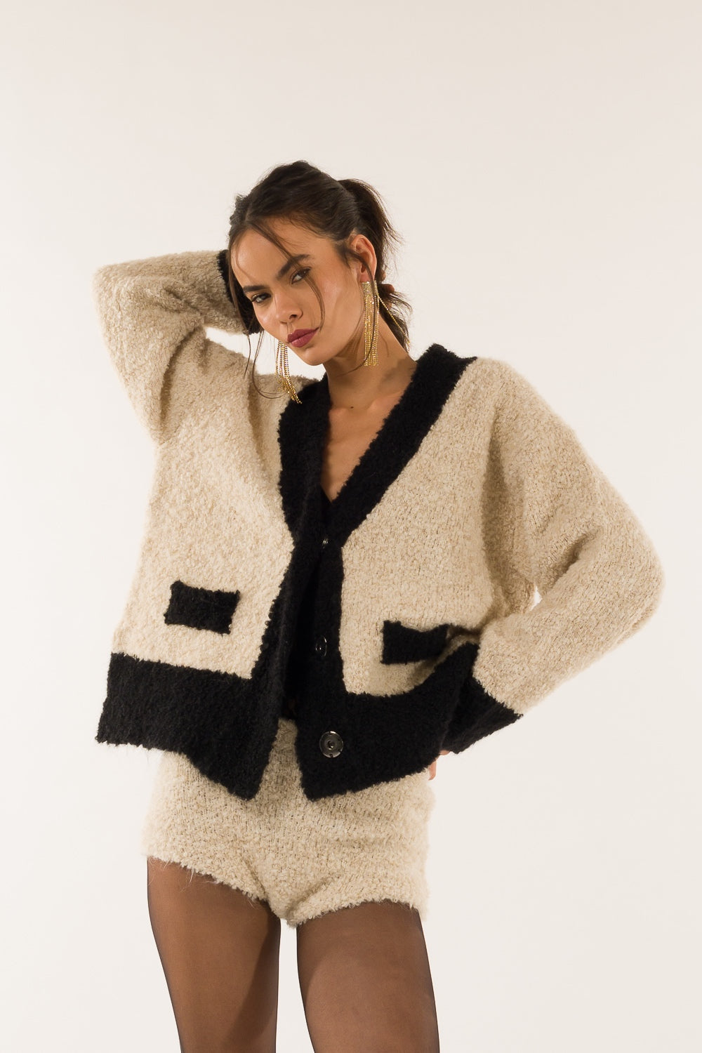 3M0343-ECRU/NERO - CARDIGAN - KONTATTO