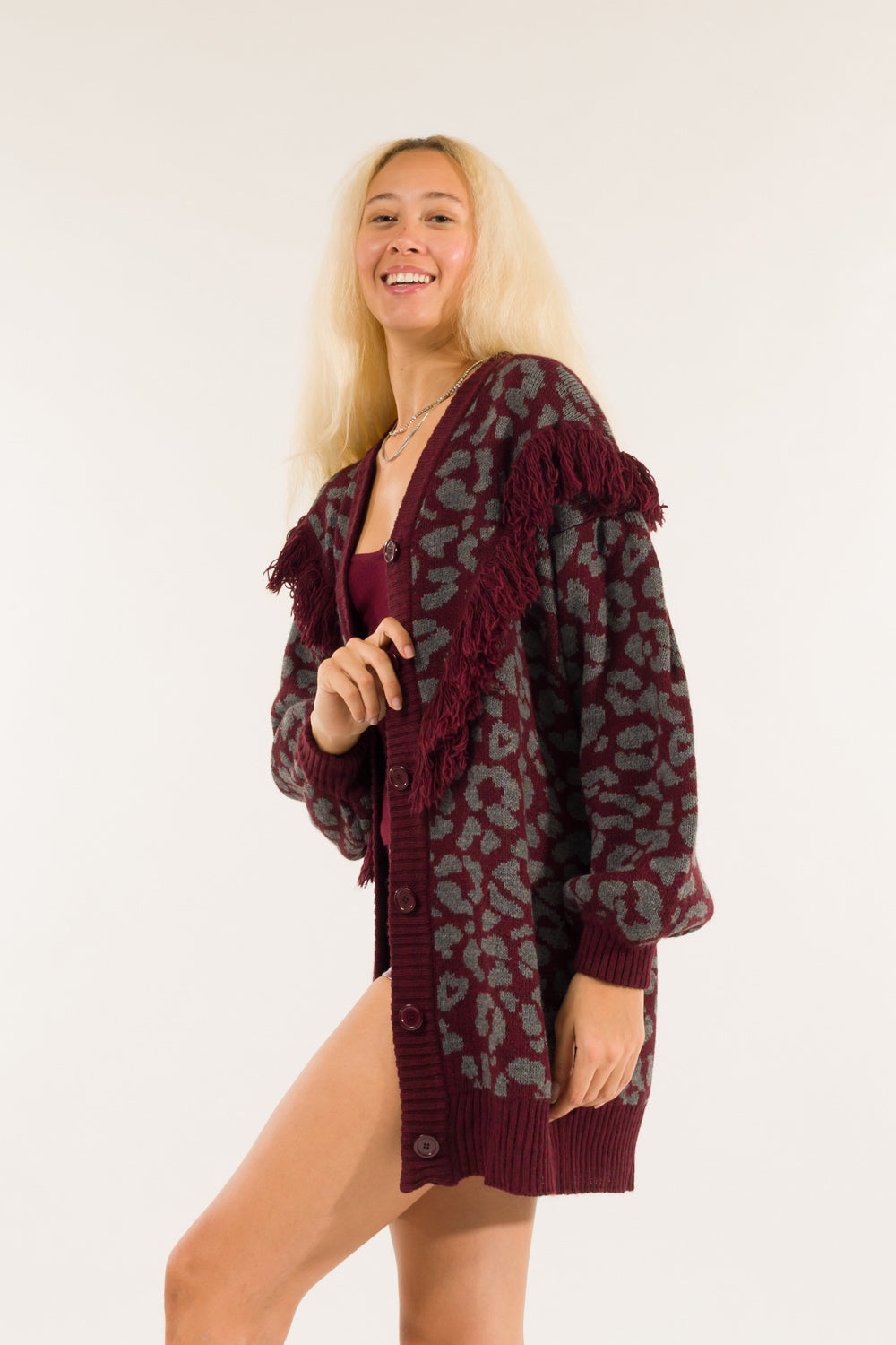 3M0367-BURGUNDY - CARDIGAN - KONTATTO