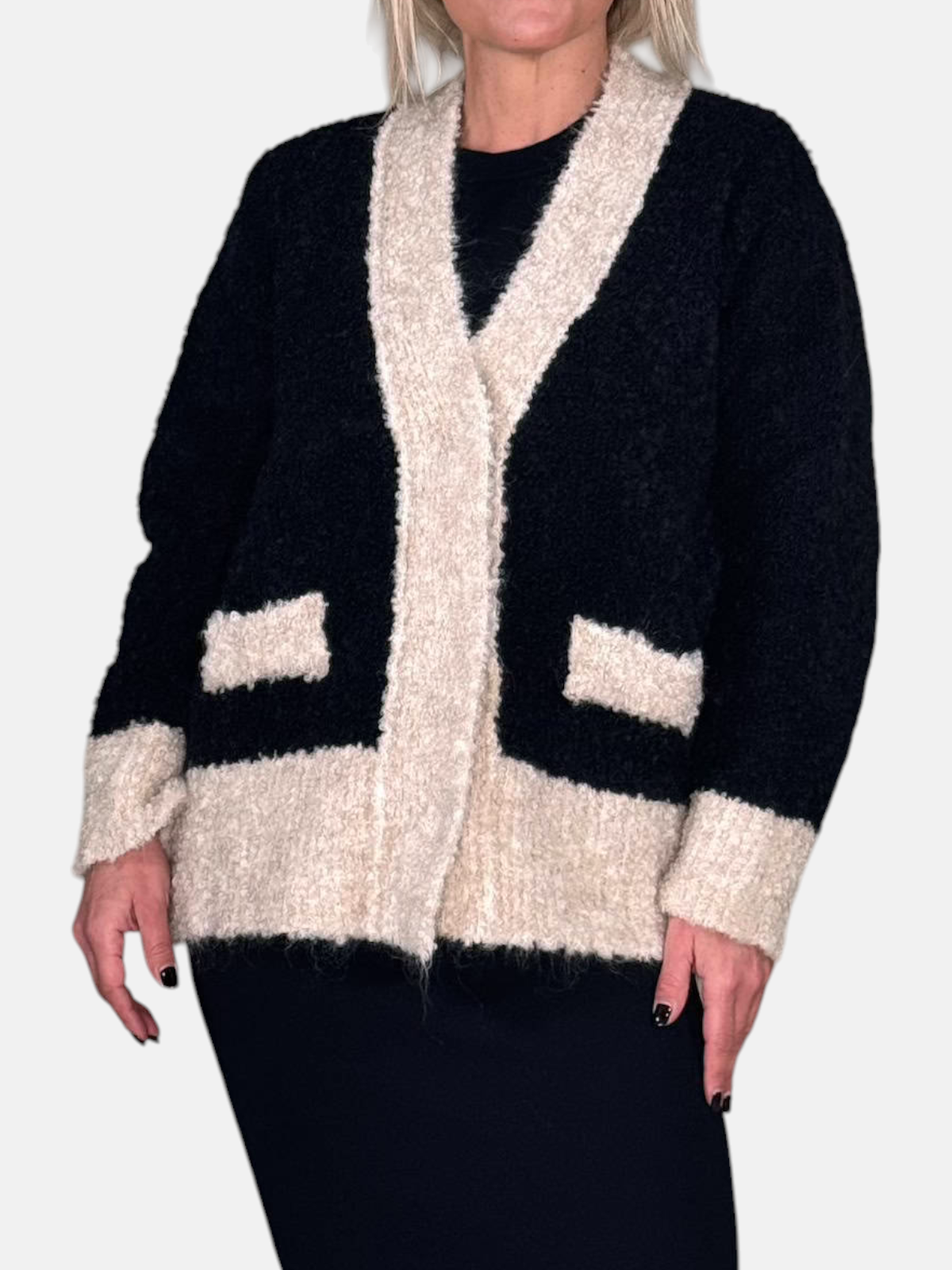 3M0343-NERO/ECRU - CARDIGAN - KONTATTO