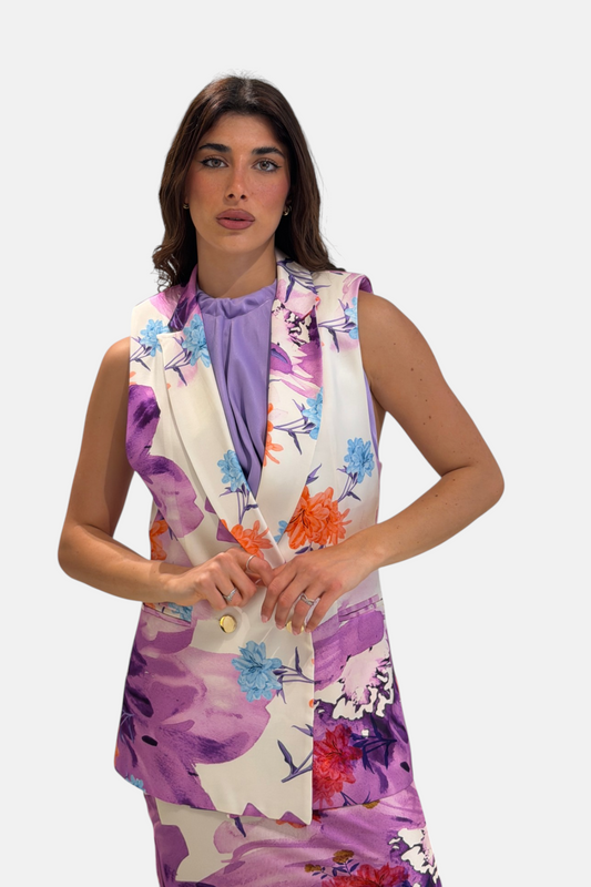 P6090-FIORICICLAMINO/PANNA - GILET - MOQÈTTE