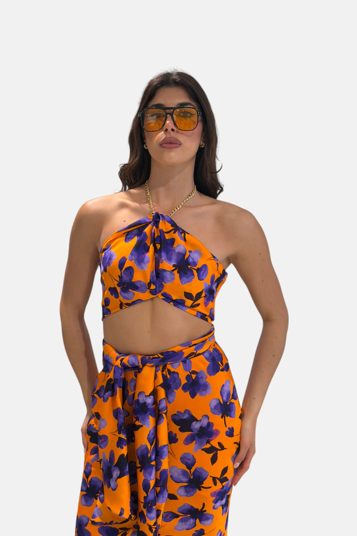 P6005-FIORILILLA/ARANCIO - TOP - MOQÈTTE