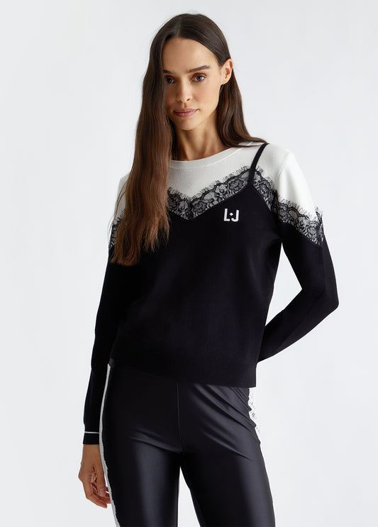TF4219-WHITESUGAR/NERO - MAGLIA - LIU JO