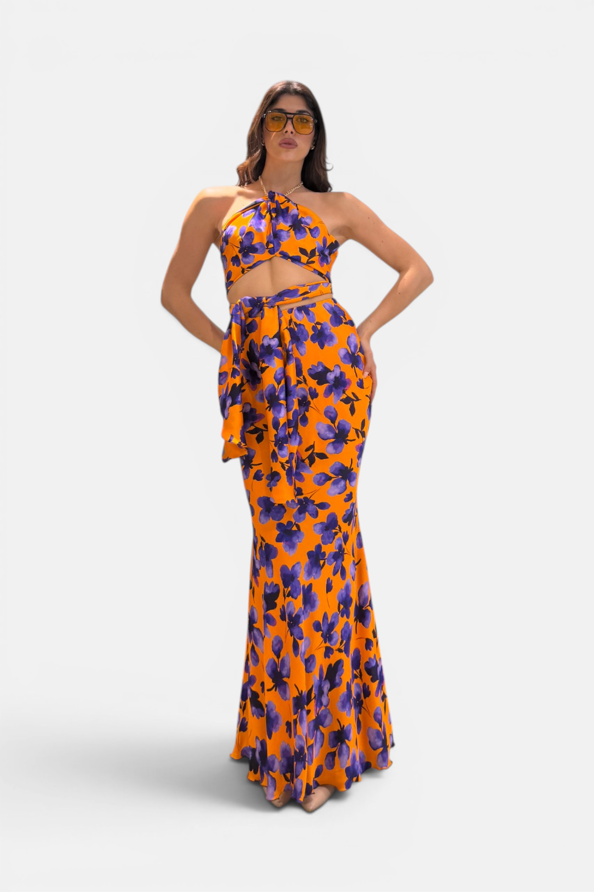 P6067VS-FIORILILLA/ARANCIO - GONNA - MOQÈTTE