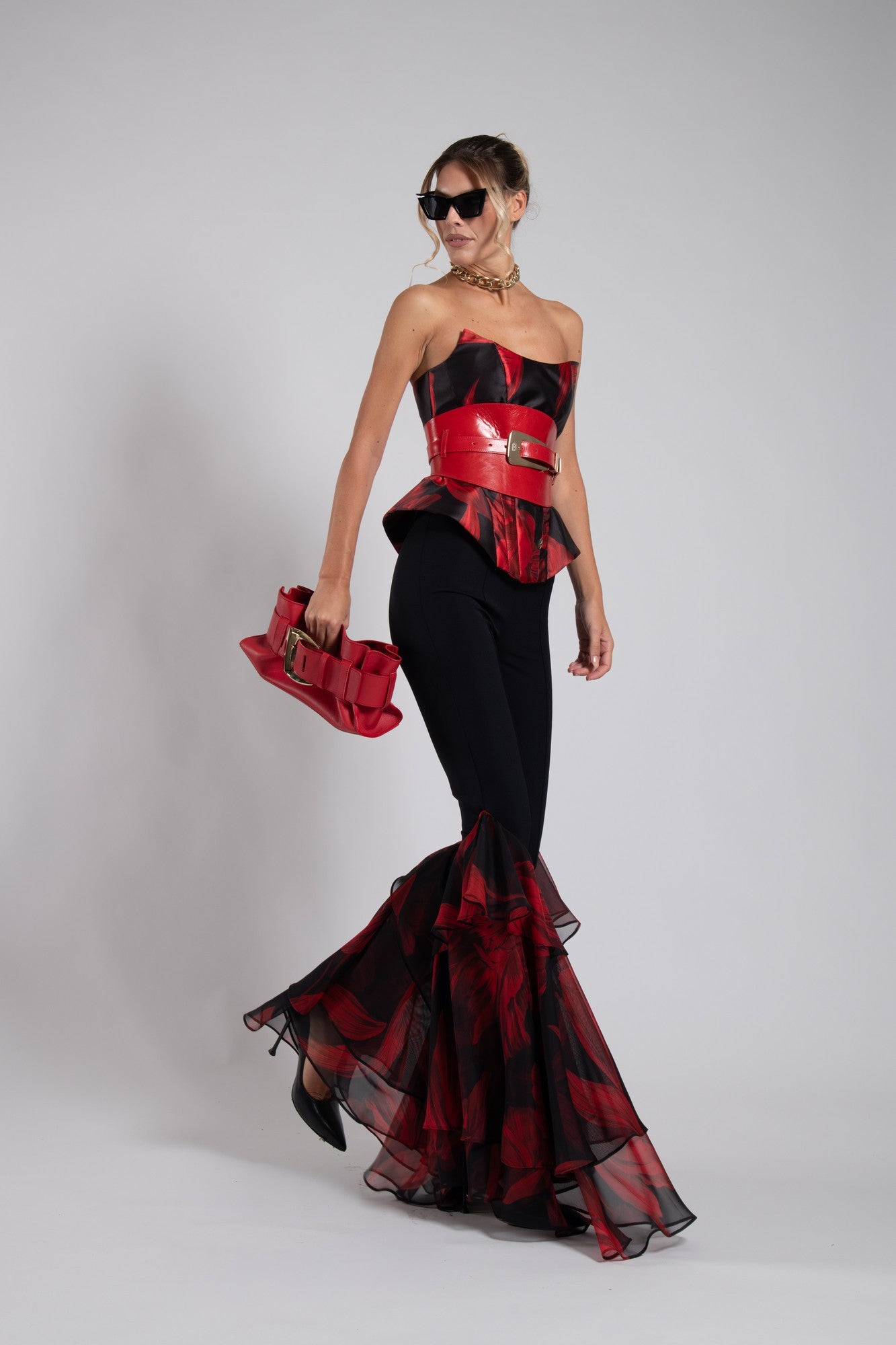 WS0362B-ROSSO/NERO - TOP - BABYLON W LES FEMMES